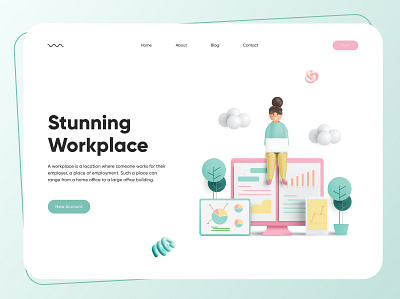 Workplace Landing Page 3d design landing page minimal modern ui uiux unique ux versatile web website