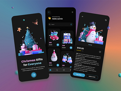 Christmas Gifts App Design 2022 3d app card christmas clean ui design dribbble gifts illustration interface mobile new year online santa claus shop ui uiux ux winter