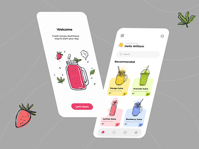 Juice Mobile App Design app design drink food healthy food illustration interface juice minimal mobile mobile app mobile ui modern ui ui design uiux ux