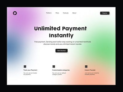 Payment Landing Page app bank branding clean design gradient header landing page minimal modern payment product design typography ui uiux unique ux versatile wallet web design