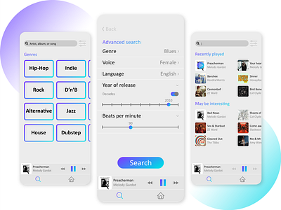 🎵Advanced search (rebound) app concept illustration light light app mobile mobile app music music app music player play search ui ux