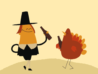 Beer Gif #13 - Beer Buddies animation beer gif illustration loosekeys pilgrim thanksgiving turkey