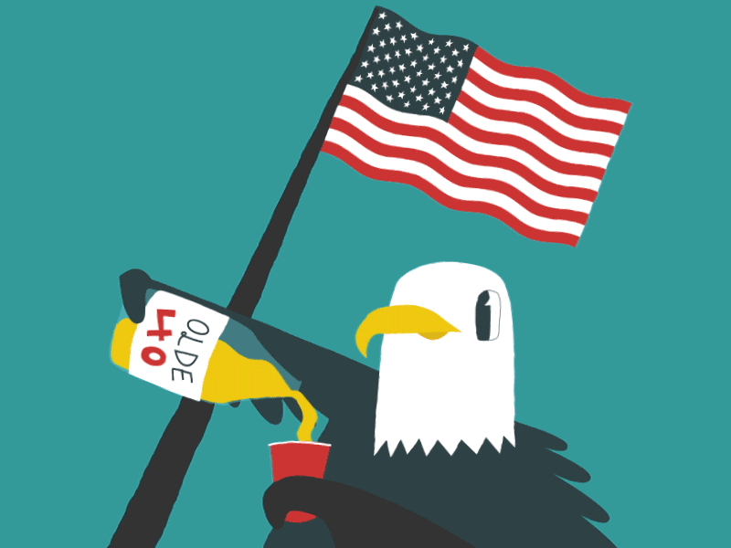 Beer Gif #44 - God Bless America. 4th of july america animation bald eagle beer flag forty gif illustration independence day loosekeys malt liquor