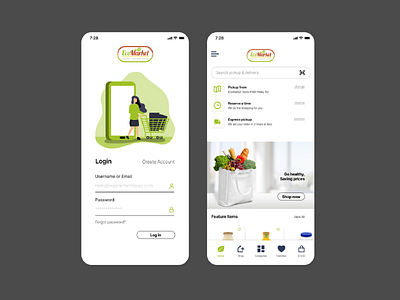 Food Store Shopping App app design ecommerce food login minimal online shopping store ui user ux