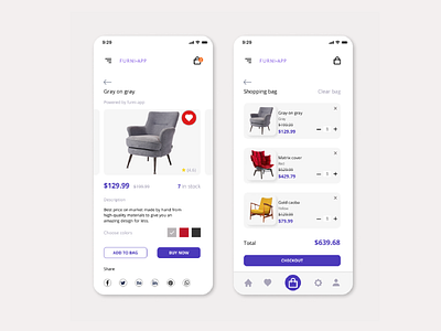 Furniture Ecommerce Application app clean design ecommerce furniture items list minimal online products shop shopping ui ux