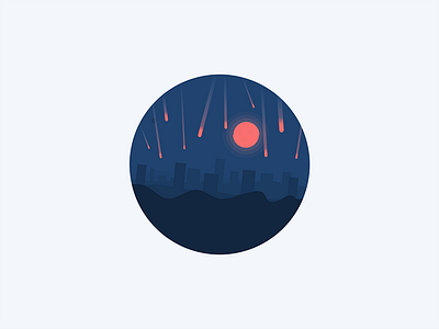 Blood Moon city illustration meteor moon night