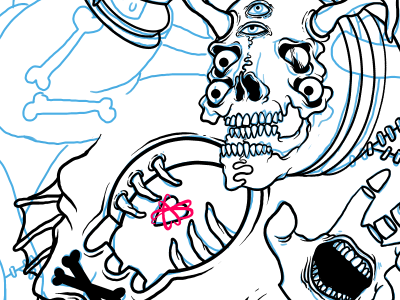 WIP - Genie genie hand heart illustration lamo meat mouth raw ribs skull wip