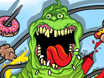 WE GOT ONE! donut ghostbusters ghosts hot dog ketchup meat mustard raw slimer