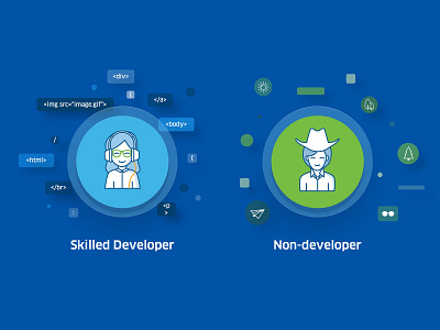 Developer vs Non-developer design icons illustration vector