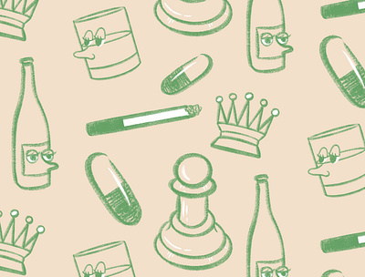 Queen's Gambit alcohol cigarette design graphic design illustration pattern pills queens gambit