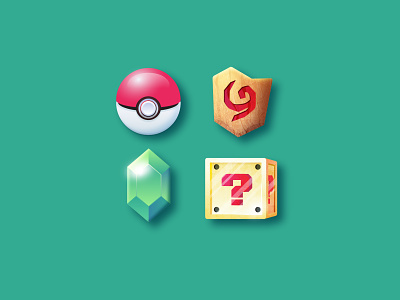 gaming icon set deku shield icon set icons illustration pokeball pokemon rupee super mario cube zelda