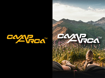 CampArca logo branding camping chuck box logo mountains wordmark