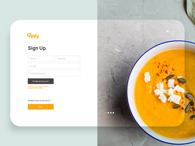 Potly Sign Up page cooking page potly recipes ui web design web page