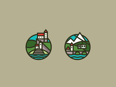 Town Badges badge bled bohinj bridge emblem illustration island lake mountains slovenia town
