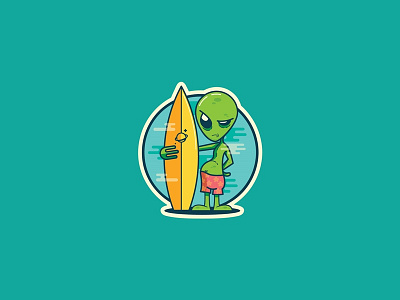 Welcome to Mars alien badge illustration mars martian sticker surfer