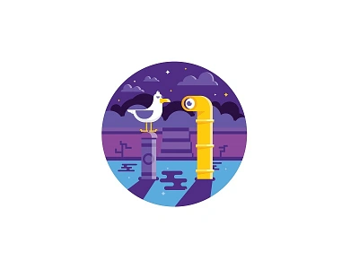 Gull close encounter gull illustration night periscope sea seagull stars submarine water