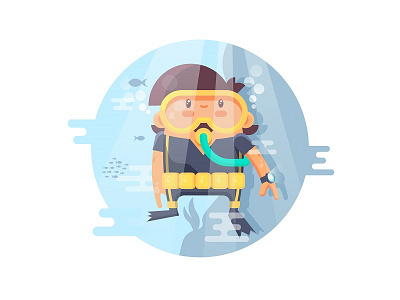 Fisherman's friend boy diver illustration scuba