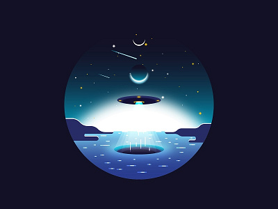 UFO aliens fantasy illustration planets sci fi sea sky space spaceship stars ufo