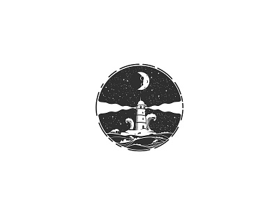 Lighthouse illustration light lighthouse moon print sea storm waves