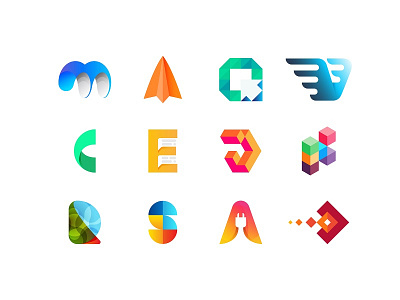 collection of unused, rejected logo proposals branding illustration letter logo mark monogram