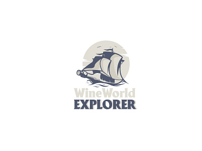 Wine Explorer 01 branding design explore logo sea ship trade wine