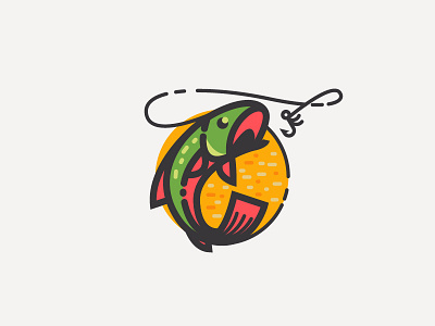 Angler angler badge branding fish fishing hook logo mark sun