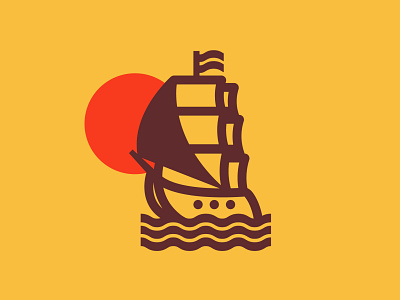 Ship branding illustraion mark sea ship sun