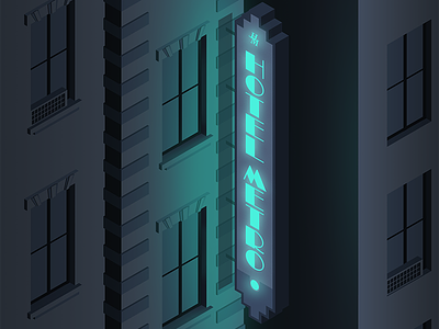Hotel Metro illustration isometric neon noir