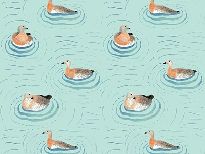 Swimming Geese Pattern animals birds botanical illustration ducks handmade home decor illustration light blue light teal nature pattern design repeat pattern summer surface pattern designer textile design water wildlife illustration