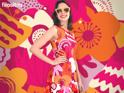 Big bold floral design clothing colorful florals orange pattern design pink repeat pattern spring summer collection surface pattern designer woman