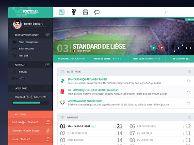 Dashboard for a football app app belgium clean dashboard flat football minimal modern soccer sports ui webdesign