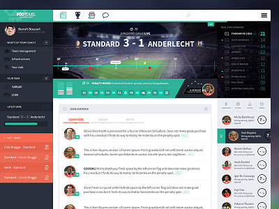 Football app live game app charts flat football modern soccer tabs timeline ui