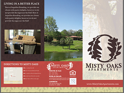 Misty Oaks Tri Fold Design brochure colors design layout trifold