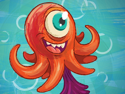 Baby Octopus brushes cartoon illustration monster octopus