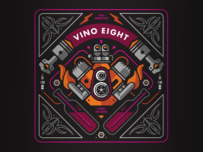 Vino Eight eight engine hot rod illustration pinstriping v8 wine