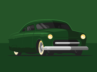 Custom Shoebox Ford car classic custom flat green hot rod illustration