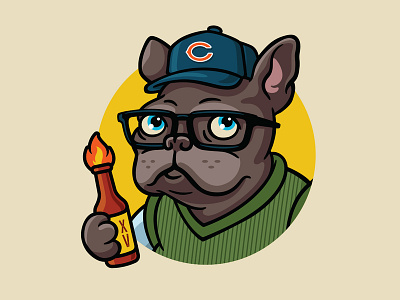 Pancho bears chicago dog dog illustration french bulldog glasses hot sauce illustration