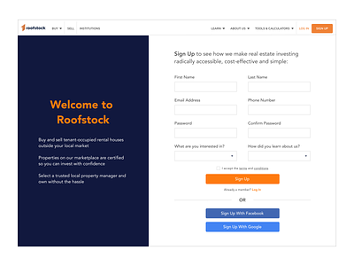 Roofstock: Sign Up Page Redesign design ui ui design ux design visual design web