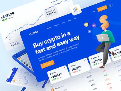 The Safe and Simple Way to Buy Crypto app bitcon charts coin crypto crypto wallet cryptocurrency dashboard desktop application ethereum hero illustration landing page product design ripple saas stats ui design ux design website