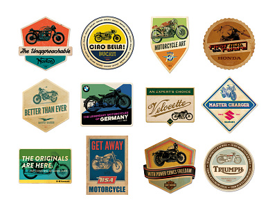 retro motorcycle badges apparel badges caferacer emblems illustration logo motorcycle retro stamp texture tshirts vintage