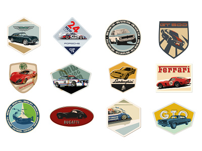 12 Vintage Automotive Badges automotive badges cars cool emblem ferrari icons modern mustang retro vehicle vintage