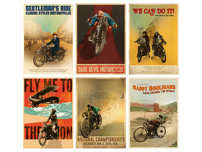 6 posters with editable text bikes gentleman motorcycle old poster racing retro speed vintage