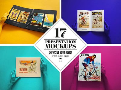 17 Presentation Mockups artwork colorful covers hands hero image mockup modern notebook portfolio presentation showcase smart object