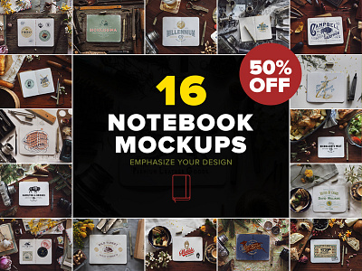 Notebook Mockups background food header hero image logo mockup notebook pack retro vintage website