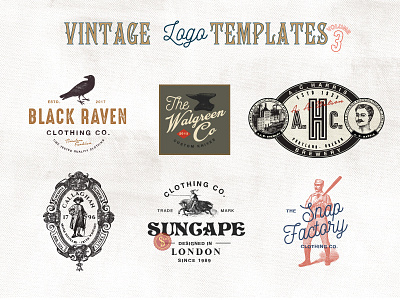 32 Vintage Logo Templates (Vol.3) apparel clothing editable logo logos old retro templates vintage