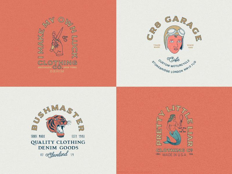 Hipster Logo Templates mermaid tattoo vintage tigre tshirt identity editable templates logo hipster caferacer