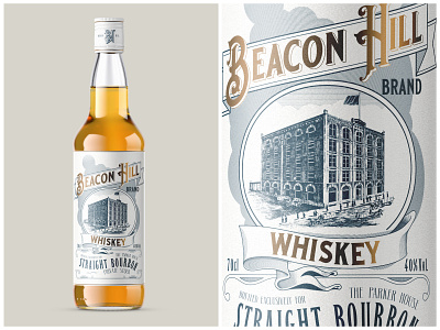 Beacon Hill Whiskey bourbon design drawing label modern packaging typogaphy victorian vintage whiskey