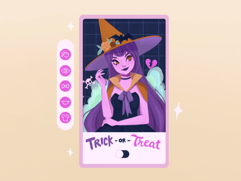 Trick or treat animation candy candy corn filter girl halloween halloween design magical girl pink purple treat trick trick or treat trick-or-treat trickortreat ui witch