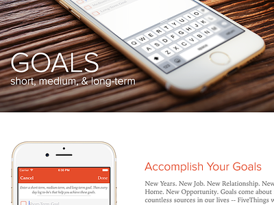 FiveThings Site Design app fivethings goals ios iowan old style proxima nova