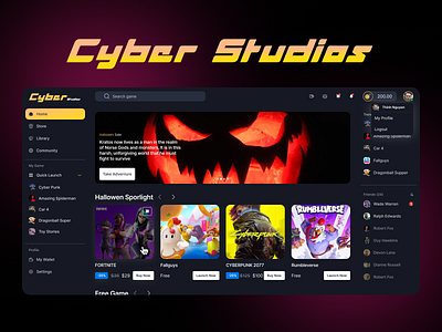 Cyber Studios - Welcome to Hallowen dailyui darkmod design designtrends dribbblers game gaming illustration play stream ui webdesign
